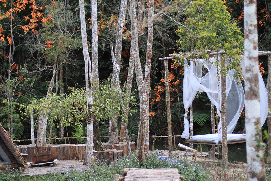 chiếc giường trắng secret garden đà lạt